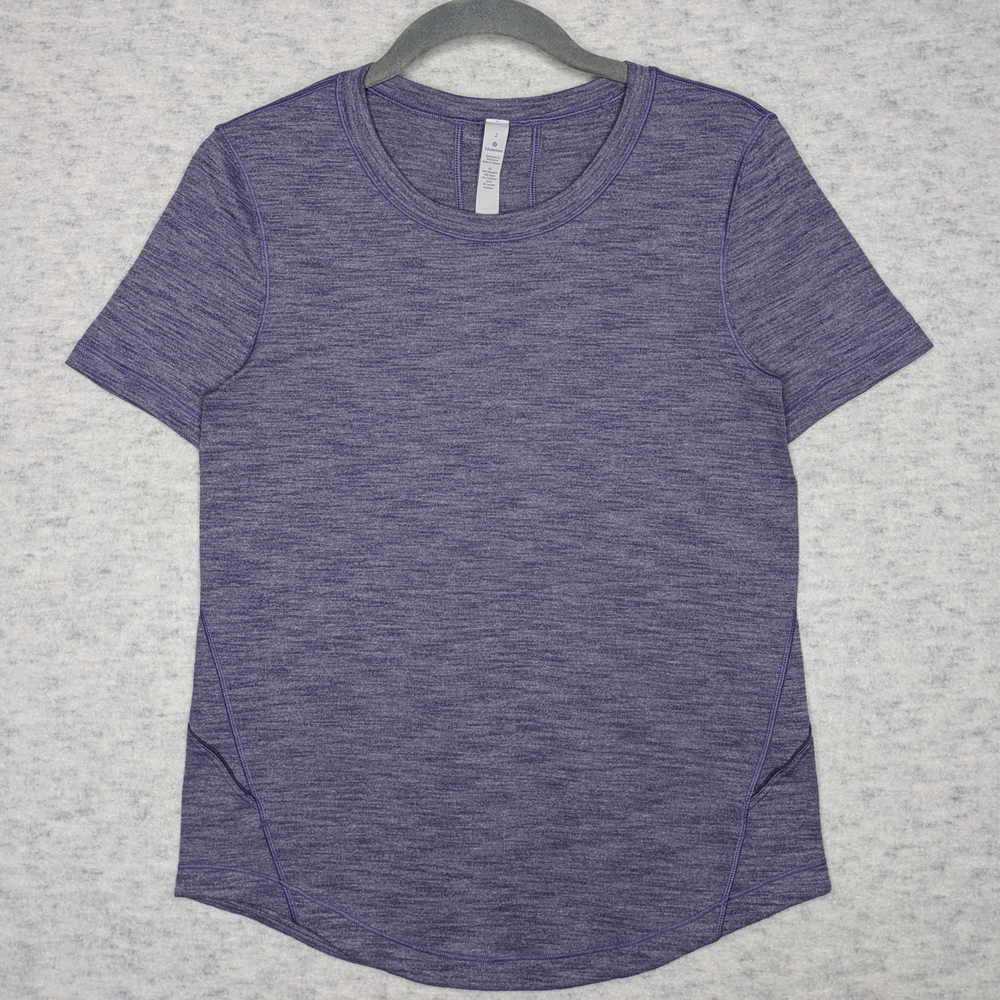 Lululemon Women's Long Distance Short Sleeve Tee Heathered Lilac Sz 2 - Picture 2 of 10
